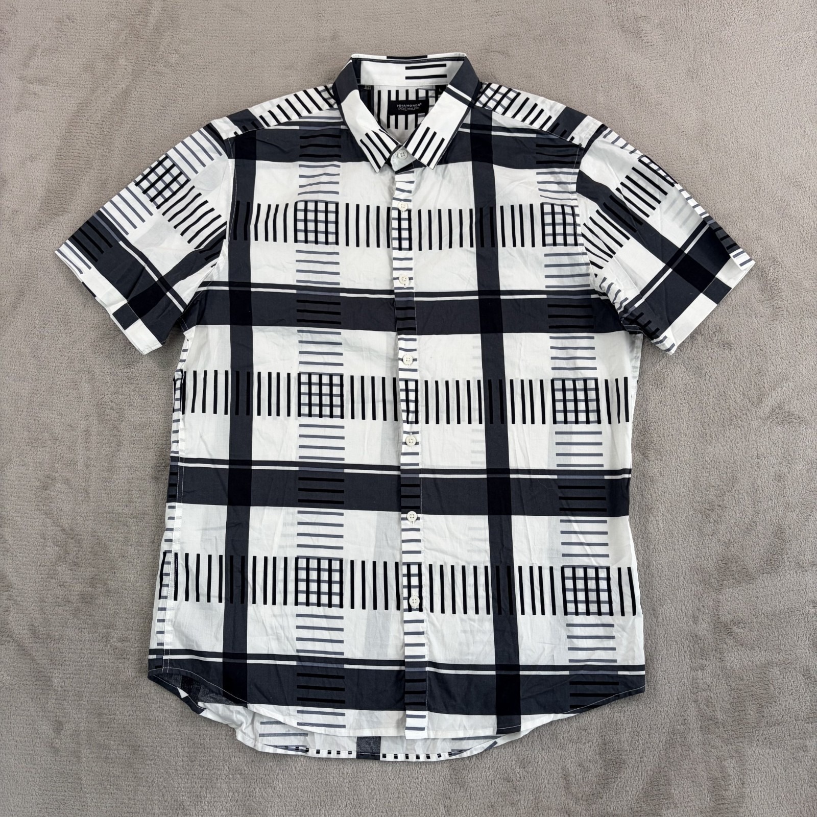 7 Diamonds Premium Modern Fit Shirt In Black White Geo Men Large Short Sleeve